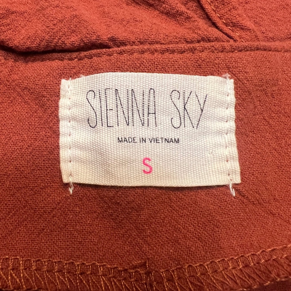 Sienna Sky Terracotta Rust 100% Cotton Wide Leg Button Front Boho Jumpsuit S - Picture 3 of 8